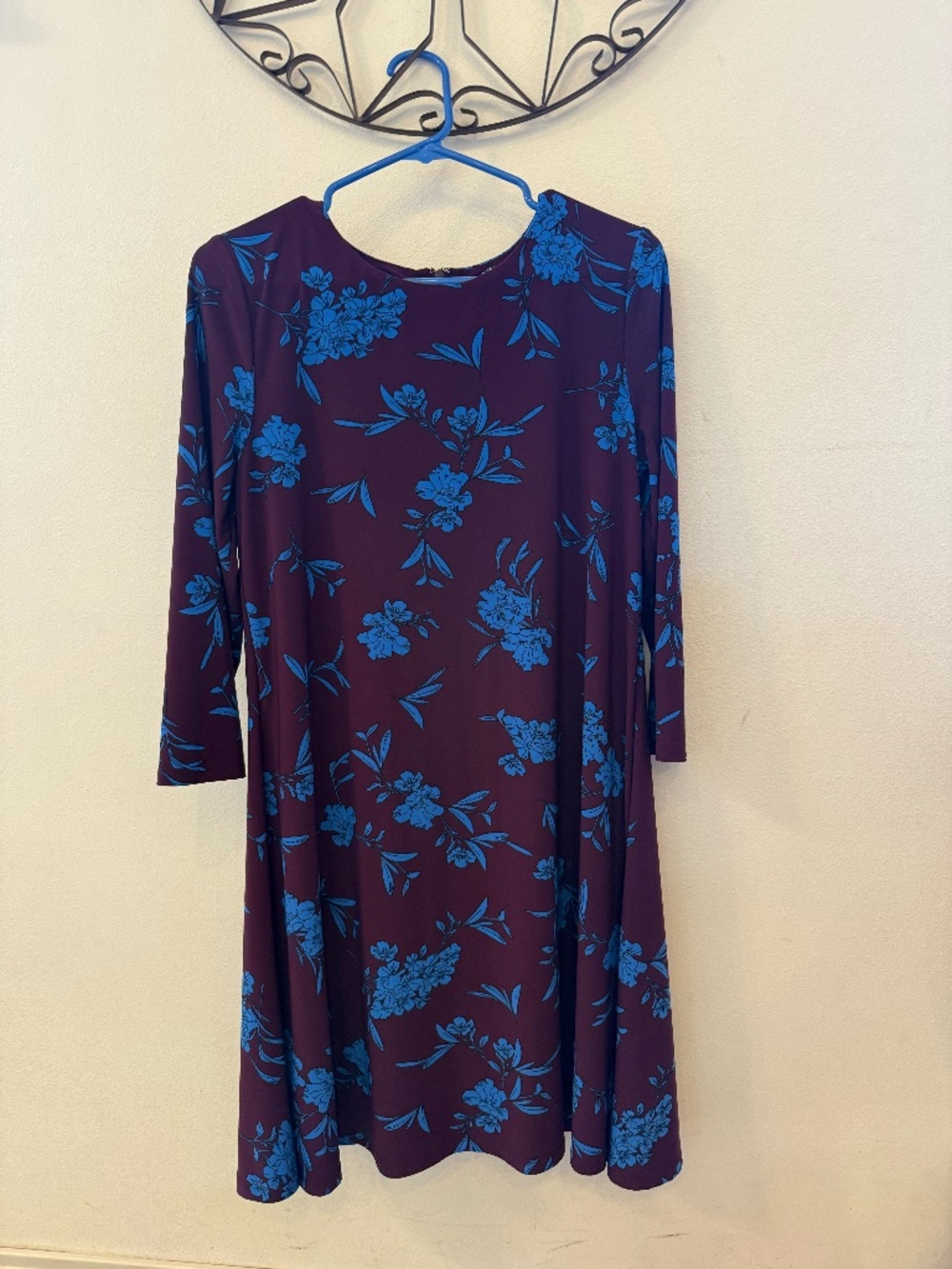 Lauren Ralph Lauren Women's Burgundy Floral Shift Dress with Blue Blossoms